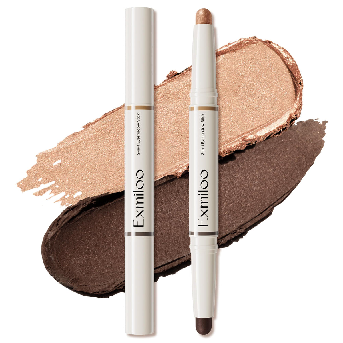 exmiloo dual-ended stick front view showing copper and cocoa for quick application