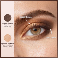 exmiloo copper shade texture close-up, creamy shimmer for brightening lids