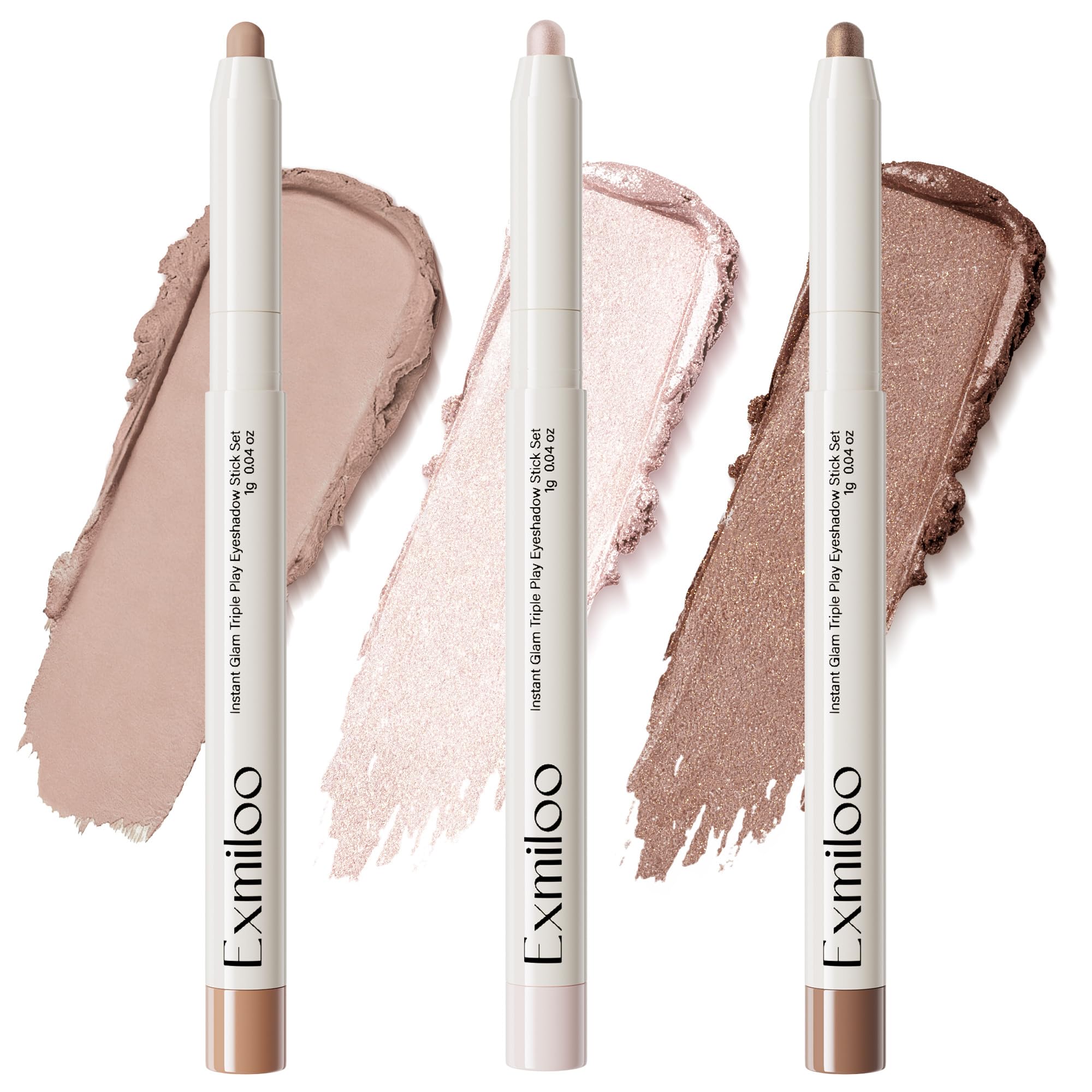 exmiloo front packaging trio showing three neutral sticks and compact benefits