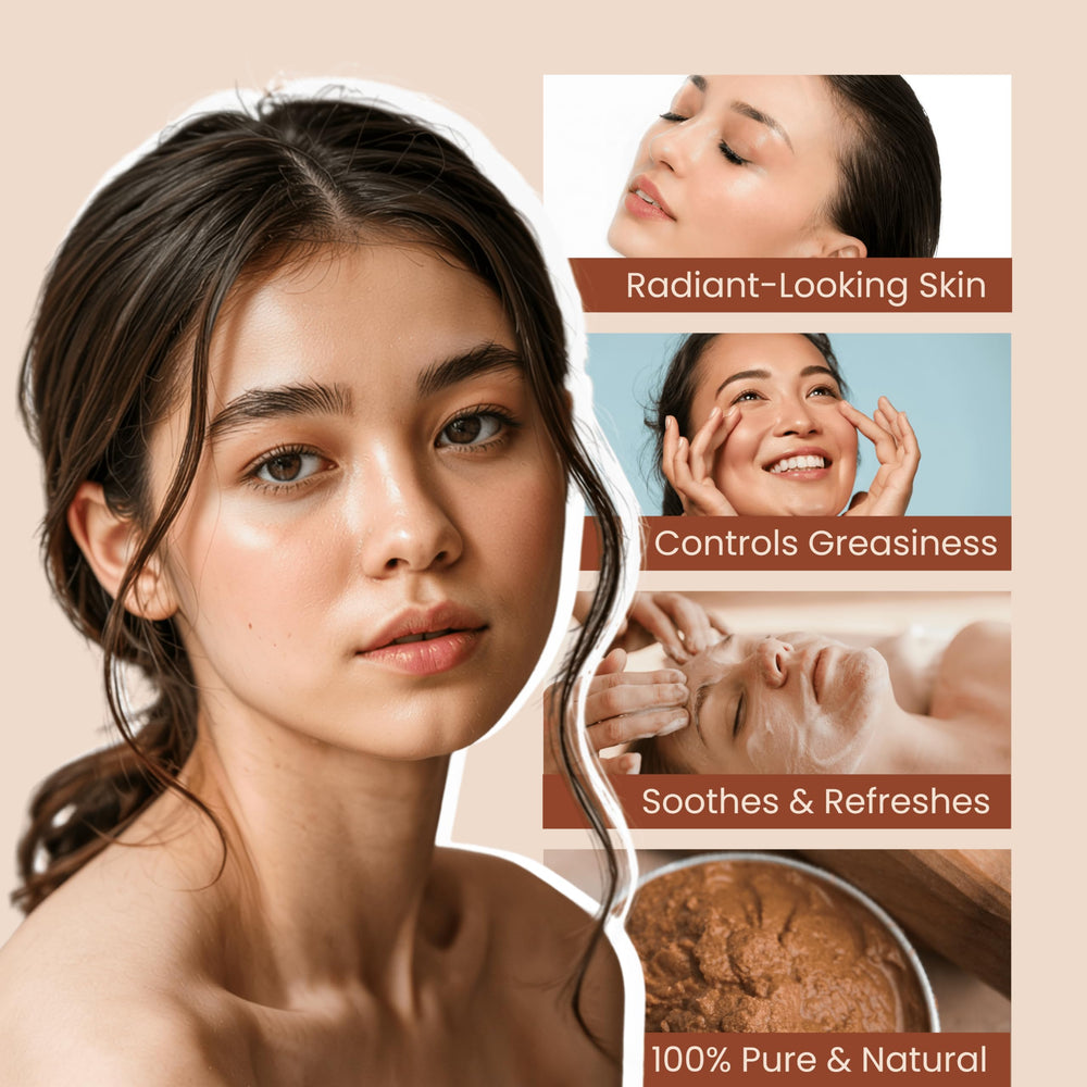 Woman applying Exotic Veda sandalwood paste to face illustrating soothing skincare benefit