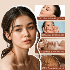 Woman applying Exotic Veda sandalwood paste to face illustrating soothing skincare benefit