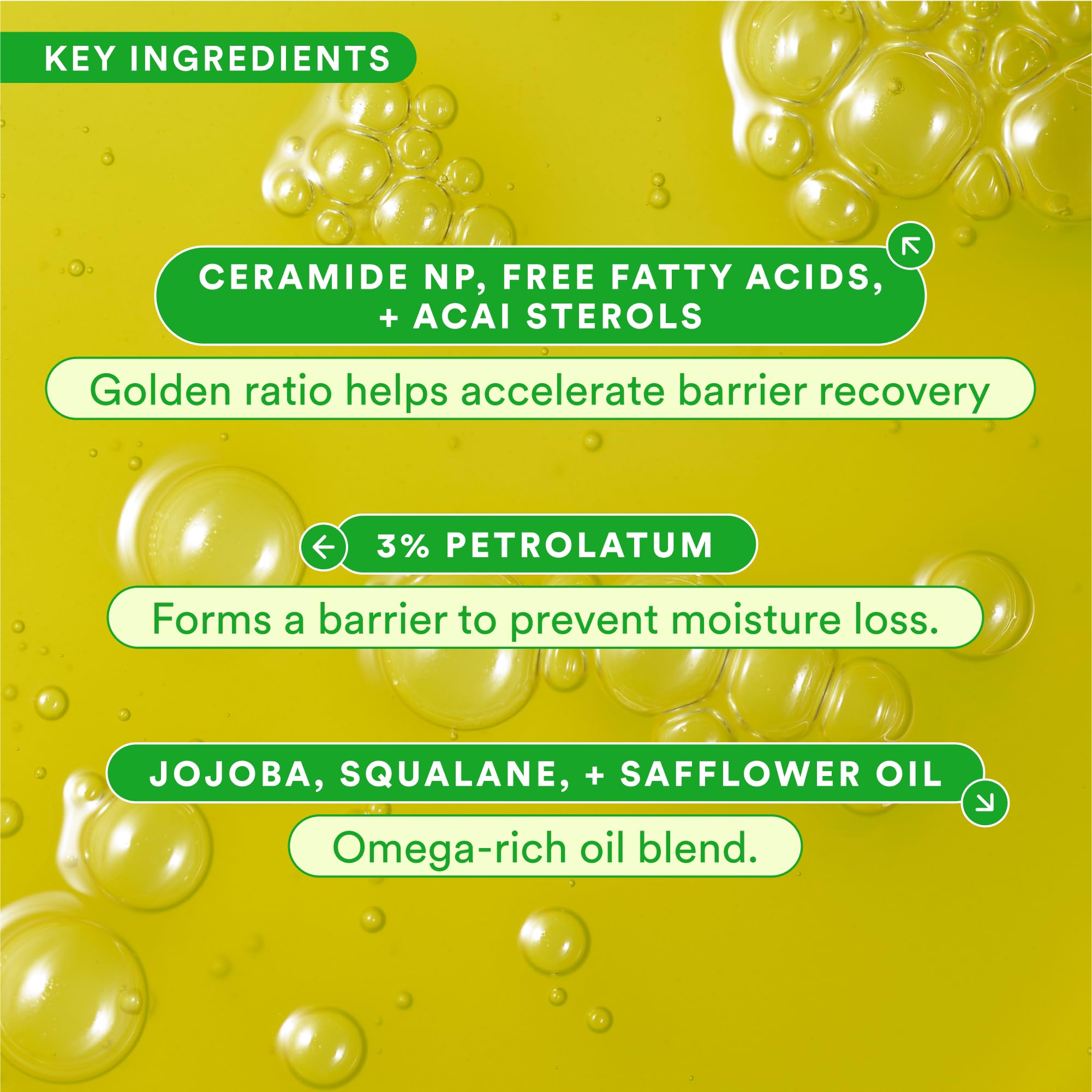 Experiment Buffer Jelly closeup ingredients label highlighting ceramides benefit