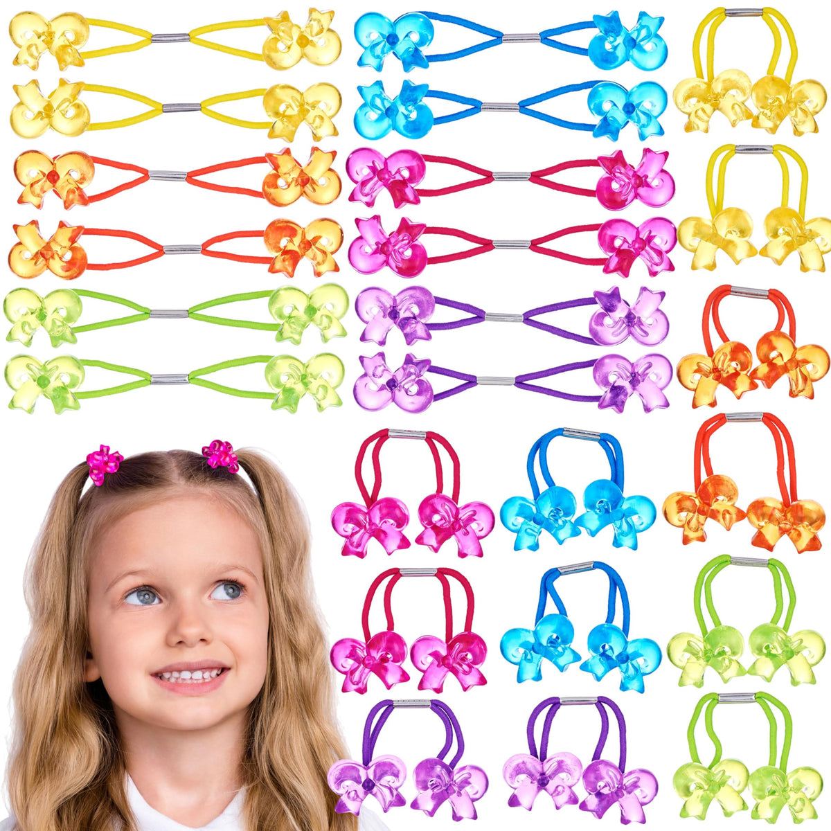 EXPRESSIONS front packaging showing 24 colorful flower elastics and value pack benefit
