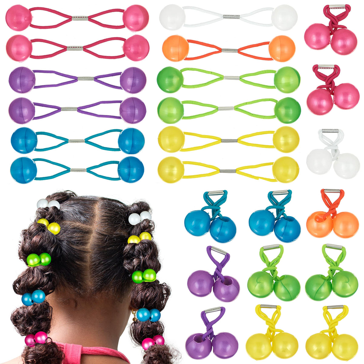 EXPRESSIONS front packaging showing 24 marble twin-bead hair elastics and value pack benefit
