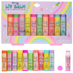 EXPRESSIONS front packshot showing ten colorful balm tubes and benefits