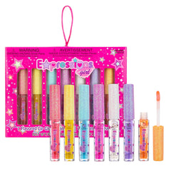 Expressions girl front packaging showing seven colorful gloss wands for gift appeal