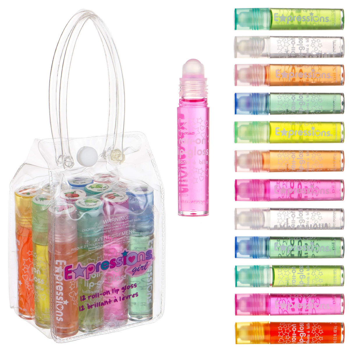 Expressions Girl front packaging showing colorful 12-piece set and clear case benefit: gift-ready