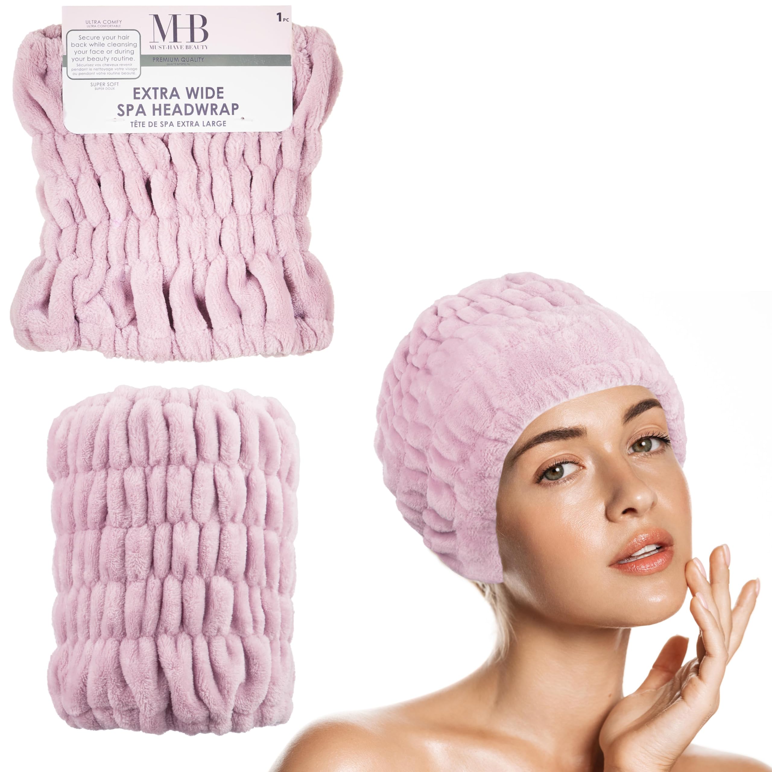 Expressions headwrap front view shows neat band and pink color for tidy routines