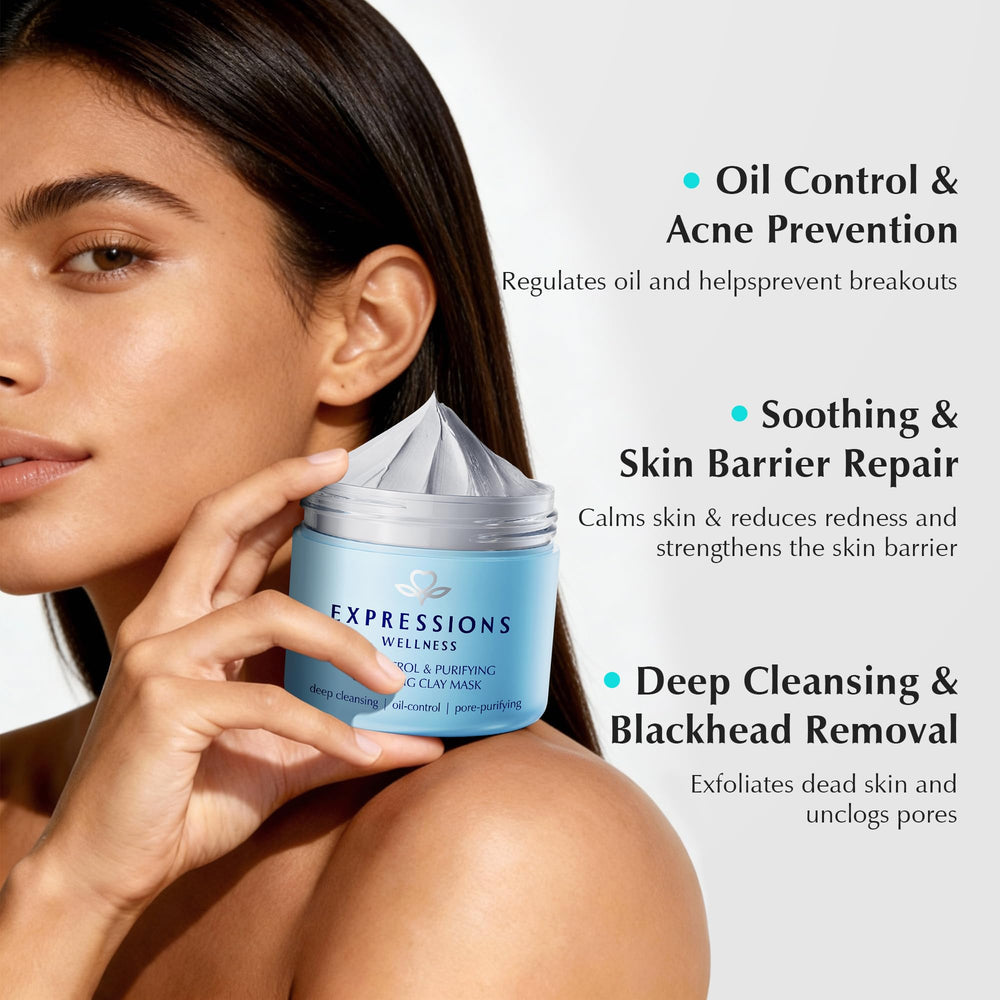 EXPRESSIONS WELLNESS Dead Sea mud scoop highlighting mineral-rich cleansing benefits