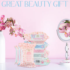 EXPRESSIONS wipes arranged on vanity for quick daily skincare routine