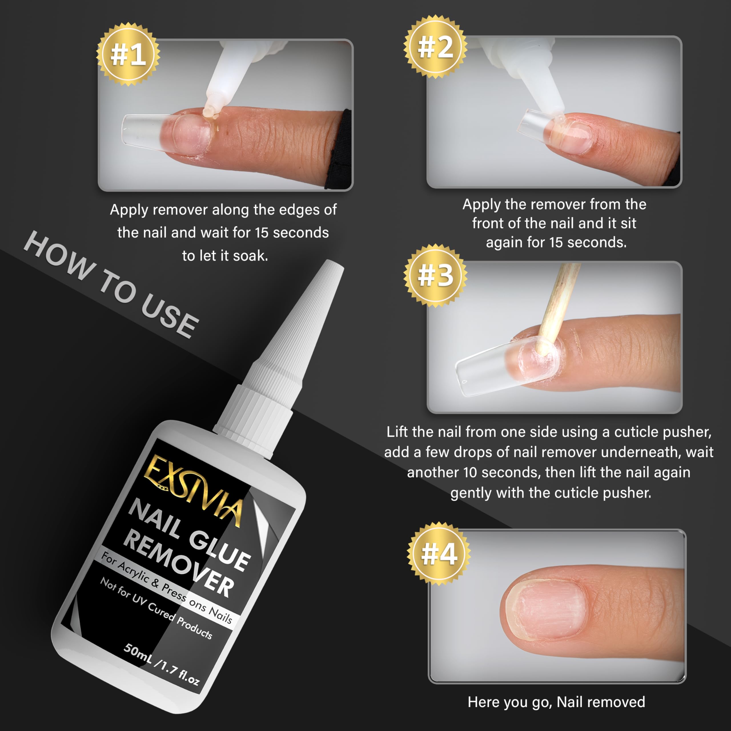 EXSIVIA bottle size next to a hand showing compact 50mL travel-friendly benefit