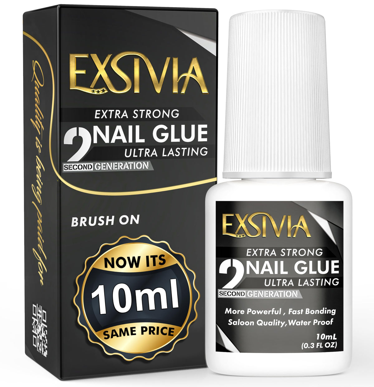 EXSIVIA front packaging 10ml glue showing brand and large size benefit