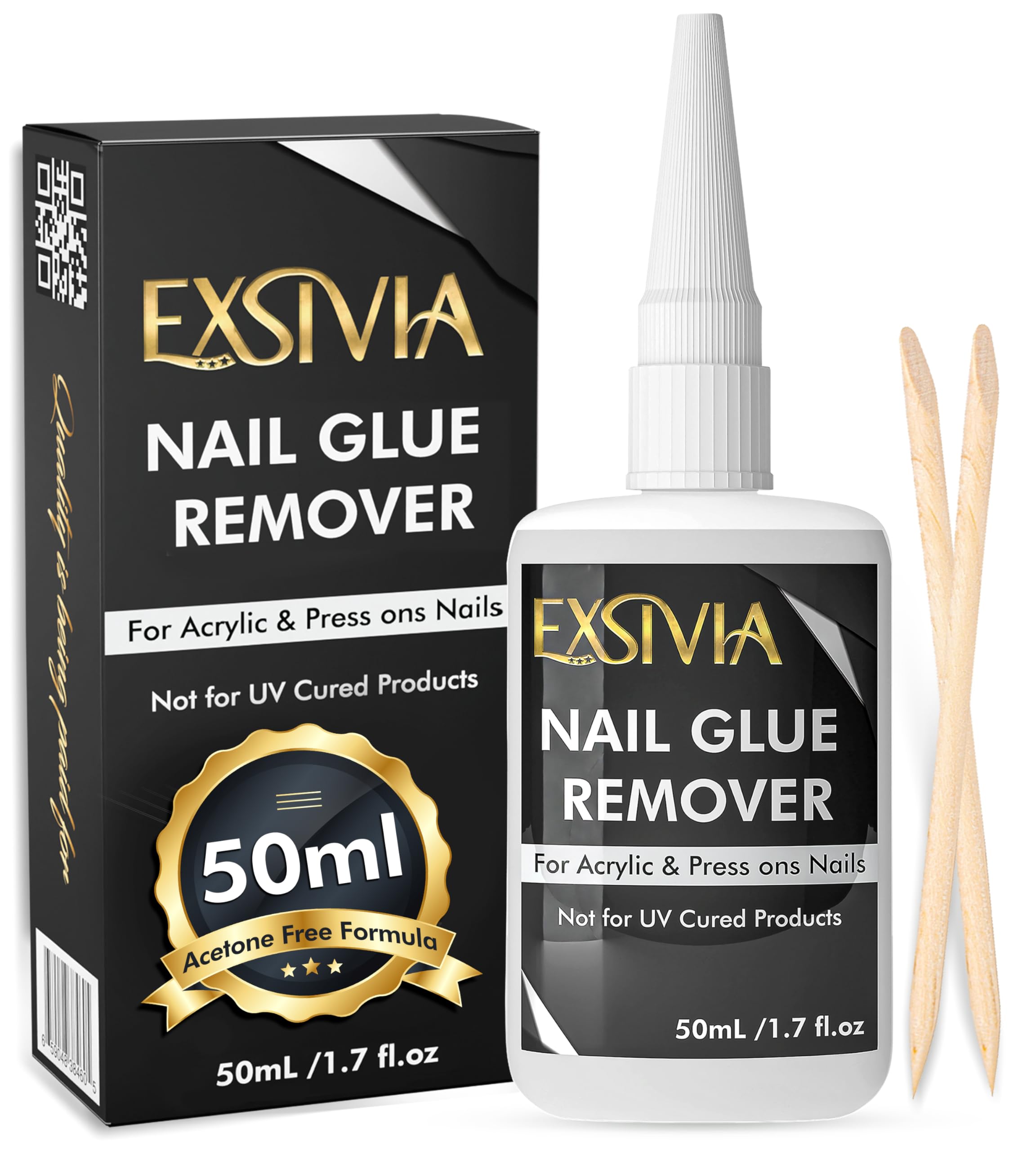 EXSIVIA front bottle packaging showing label and 50mL size offering gentle removal