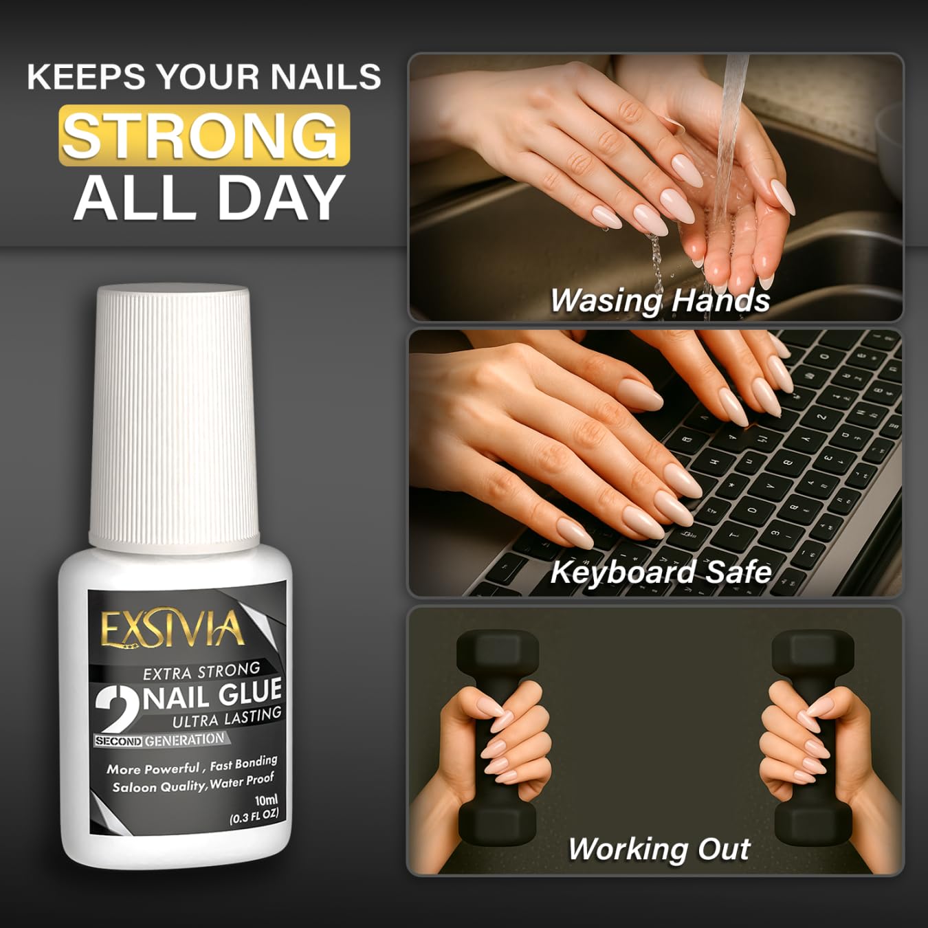 EXSIVIA bottles next to a ruler for clear size and scale reference