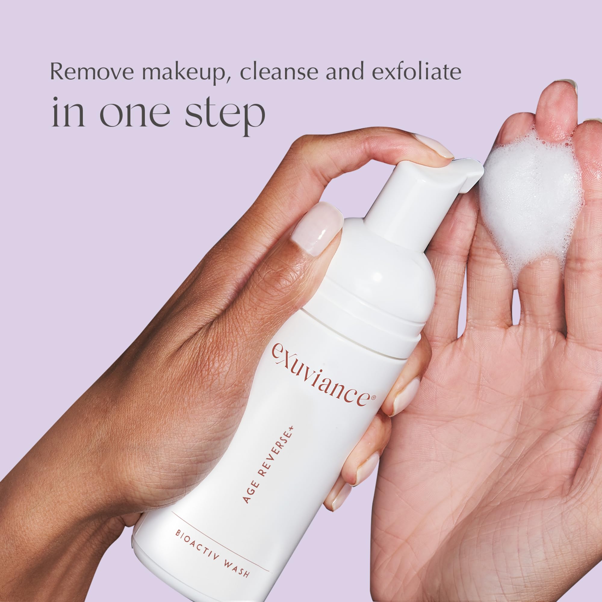 EXUVIANCE foam texture close-up demonstrating gentle lather and soft exfoliation