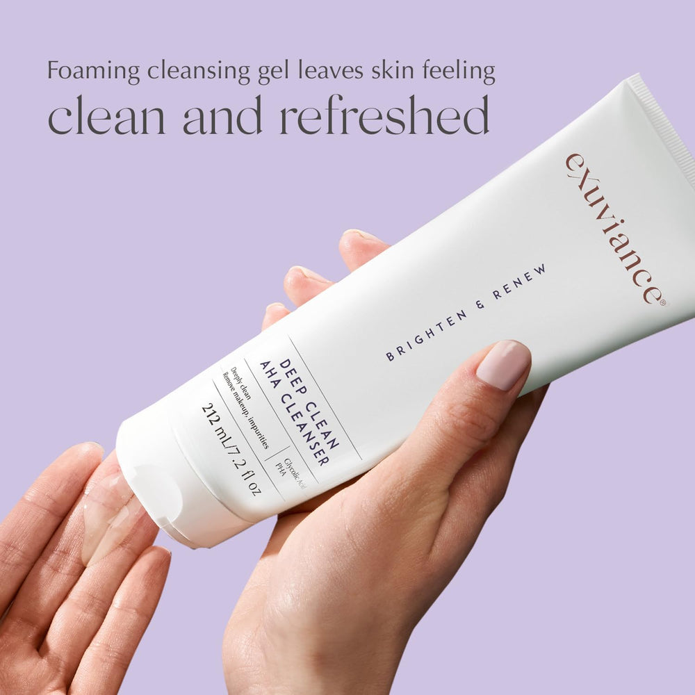 EXUVIANCE lather on hand illustrating easy makeup removal benefit