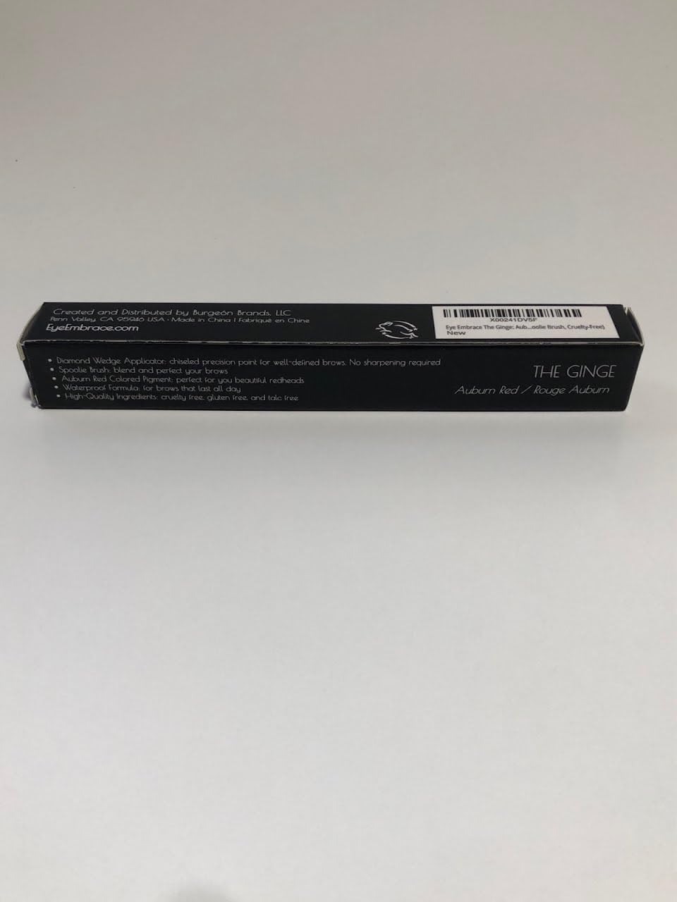 Eye Embrace side label with ingredients, emphasizes talc-free and gluten-free