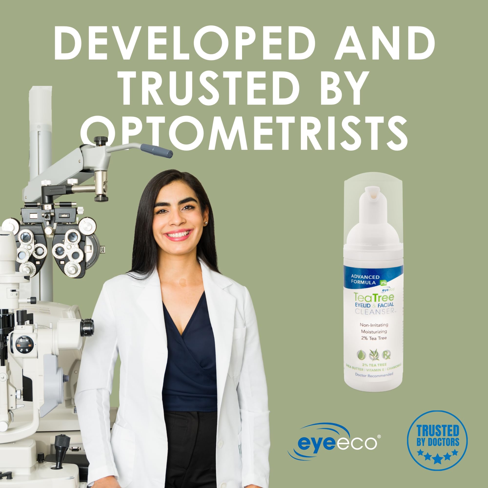 EYEECO shea and vitamin E label close-up showing moisturizing ingredient benefits
