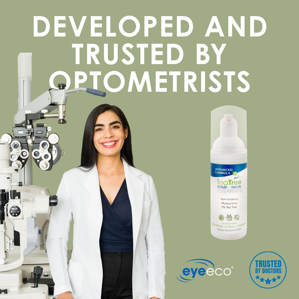 EYEECO shea and vitamin E label close-up showing moisturizing ingredient benefits