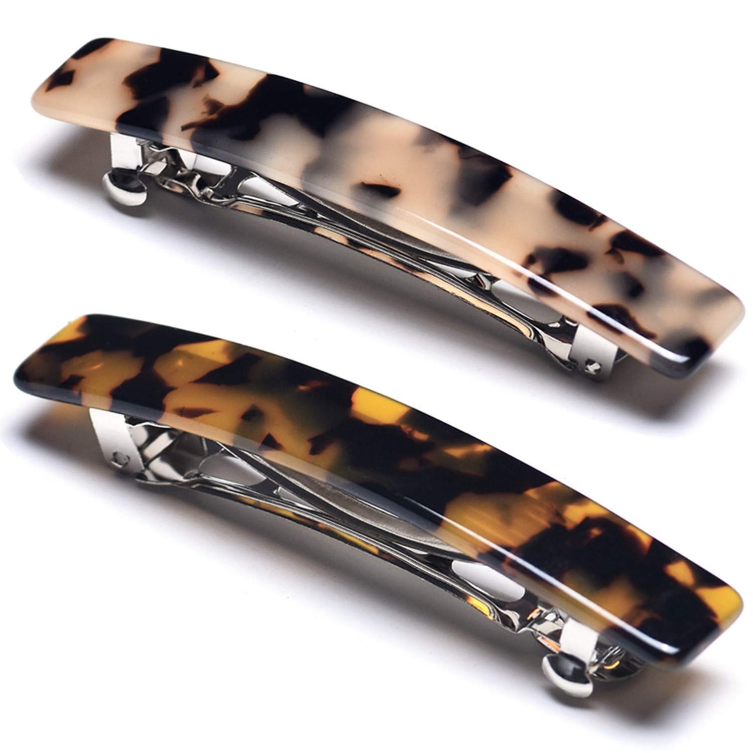 Eyegla front packaging showing two tortoise shell barrettes and neat gift box, elegant presentation