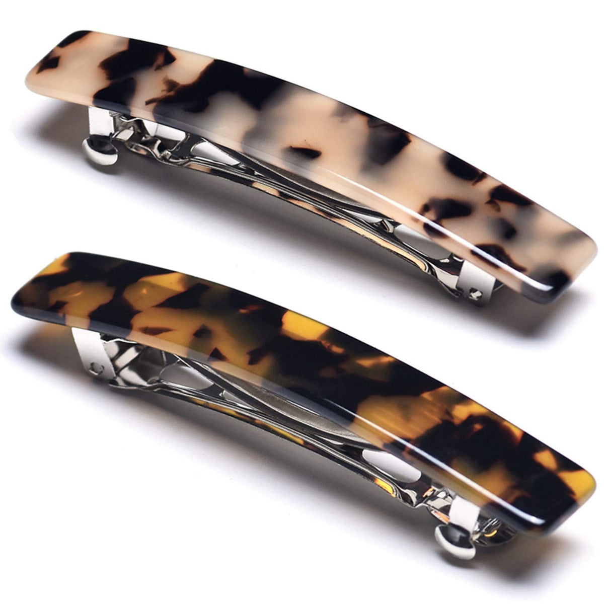 Eyegla front packaging showing two tortoise shell barrettes and neat gift box, elegant presentation