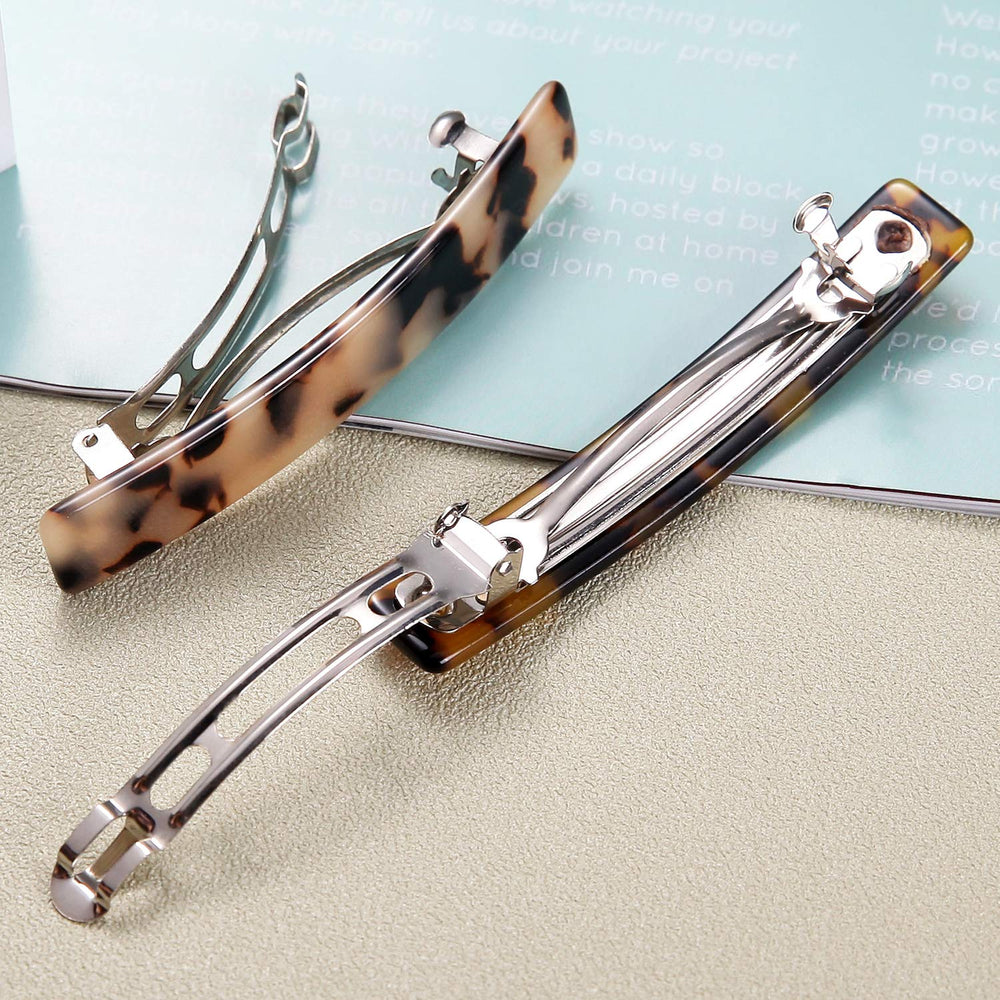 Eyegla gift box open with two barrettes neatly presented, ready for gifting