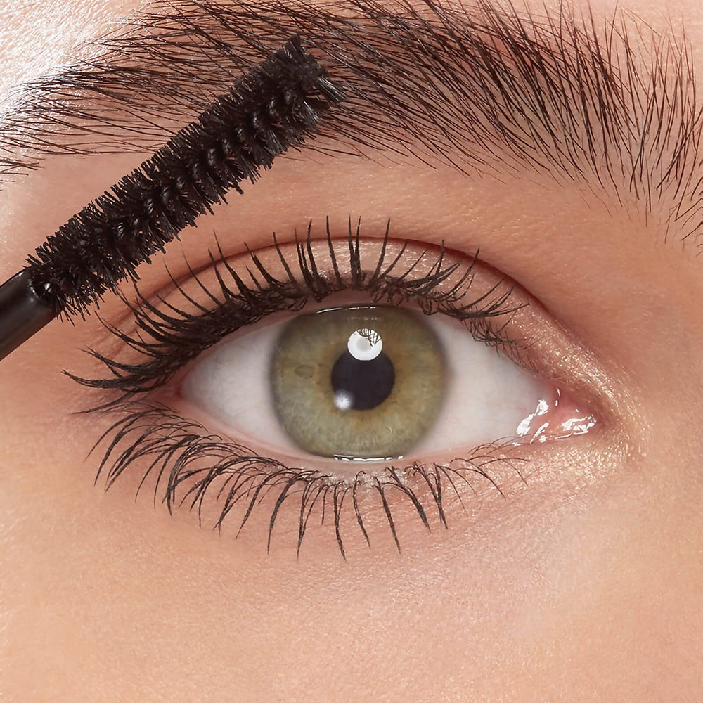 Eyeko mascara texture swatch on skin showing fibre-enhanced formula and conditioning finish