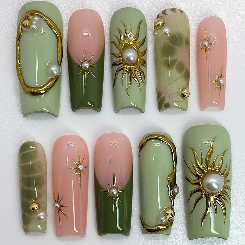 EYZOTSF front packaging showing long coffin nails and designs for instant glam
