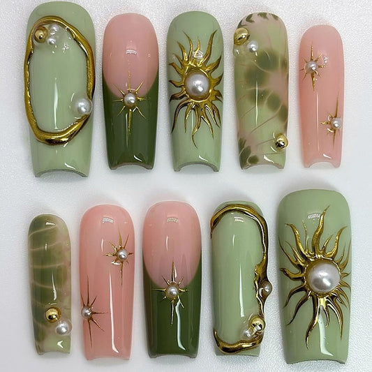 EYZOTSF front packaging showing long coffin nails and designs for instant glam