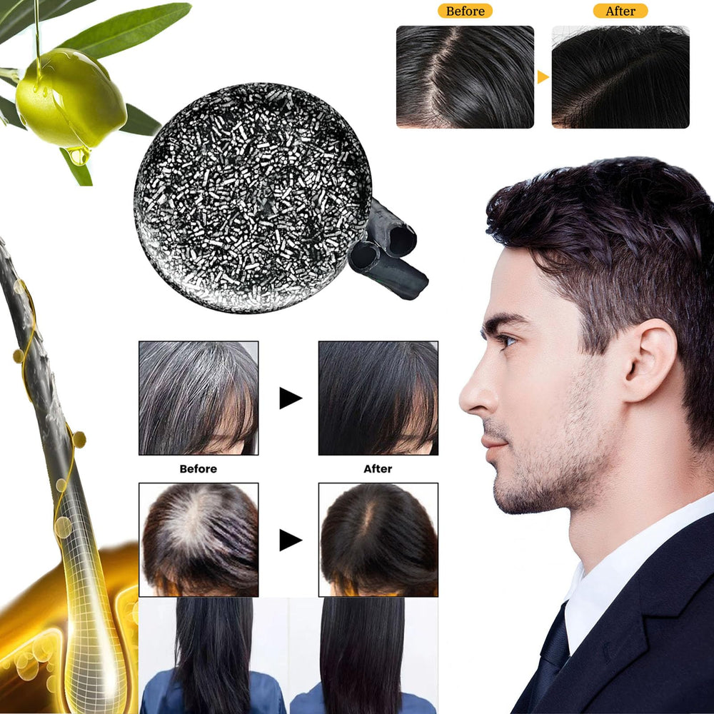 Black sesame seeds and argan oil near F FENG PEI bar depicting natural darkening ingredients