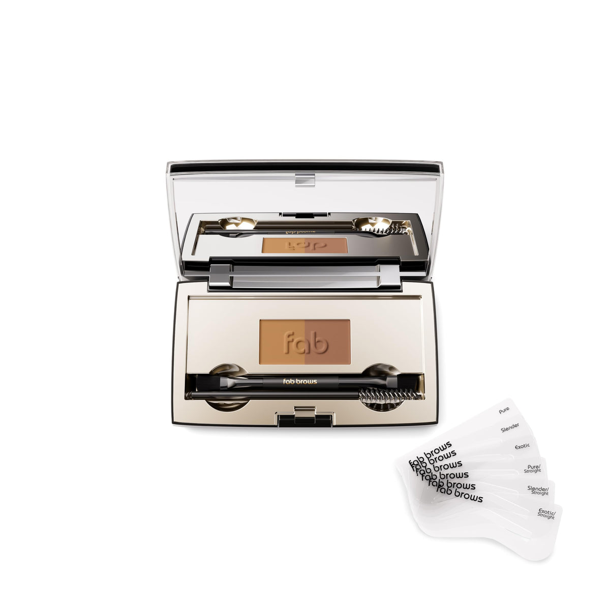 Fab Brows front packaging showing compact and palette for neat storage