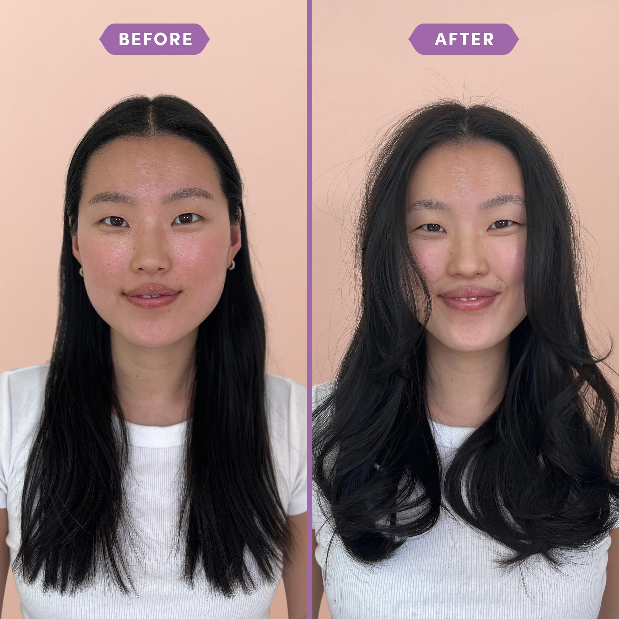 Fable & Mane before and after hair photo showing increased bounce and fullness