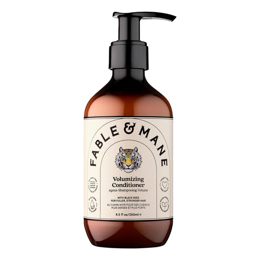 Fable & Mane bottle front view showing branding and volumizing promise