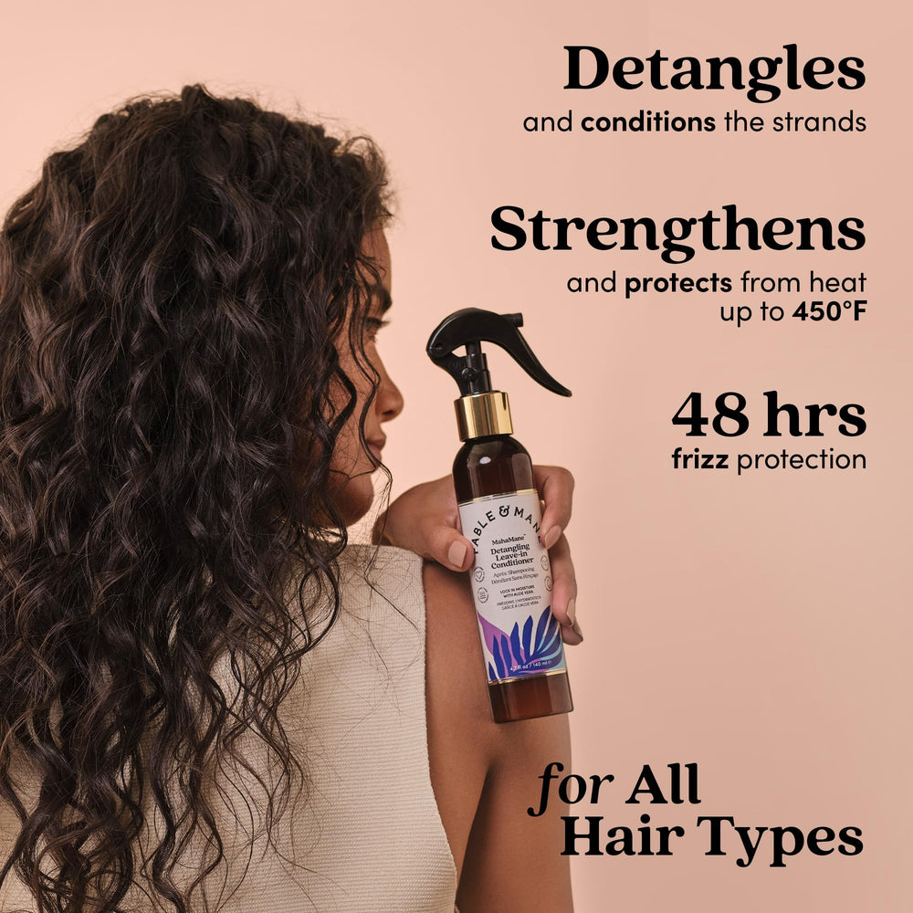 Fable & Mane bottle in hand for size comparison and travel-friendly benefit