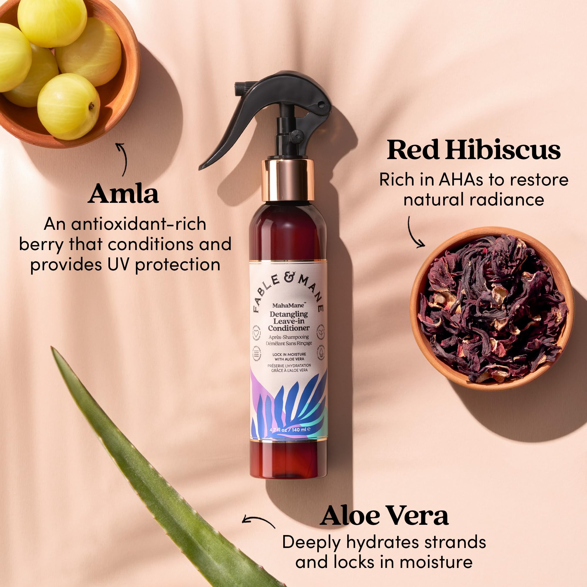 Fable & Mane product label close-up highlighting clean, silicone-free ingredients