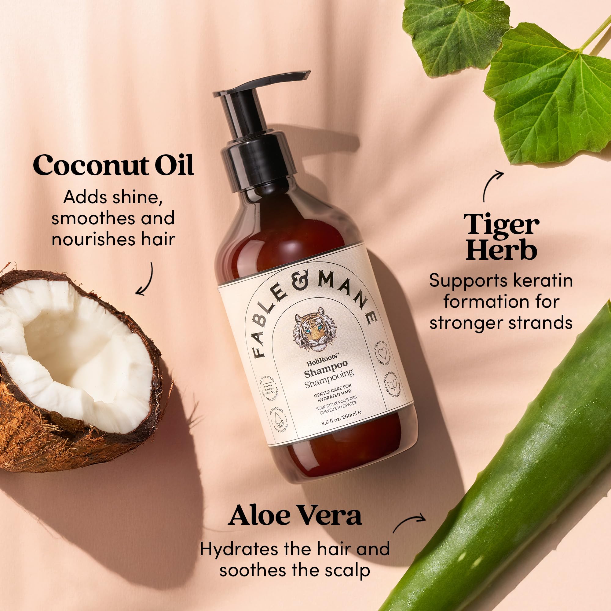 Fable & Mane shampoo bottle on bath shelf creating calming routine