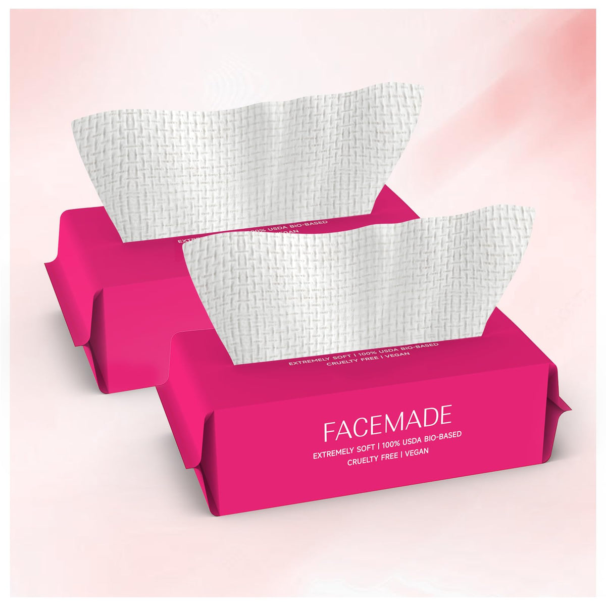 FACEMADE front packaging showing two 100-count packs and product benefits
