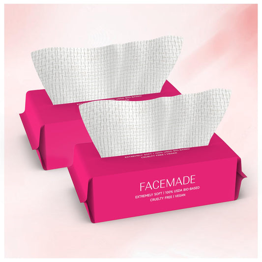 FACEMADE front packaging showing two 100-count packs and product benefits