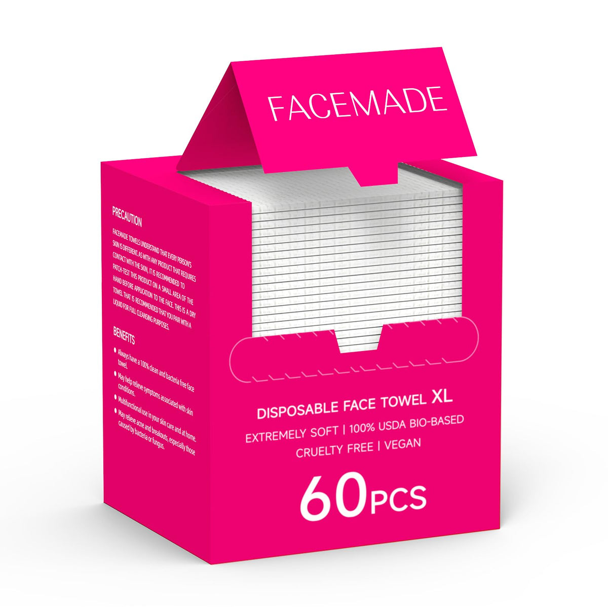 FACEMADE front packaging showing vegan biobased label and count benefit