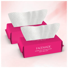 FACEMADE front packaging showing two 100-count packs and product benefits