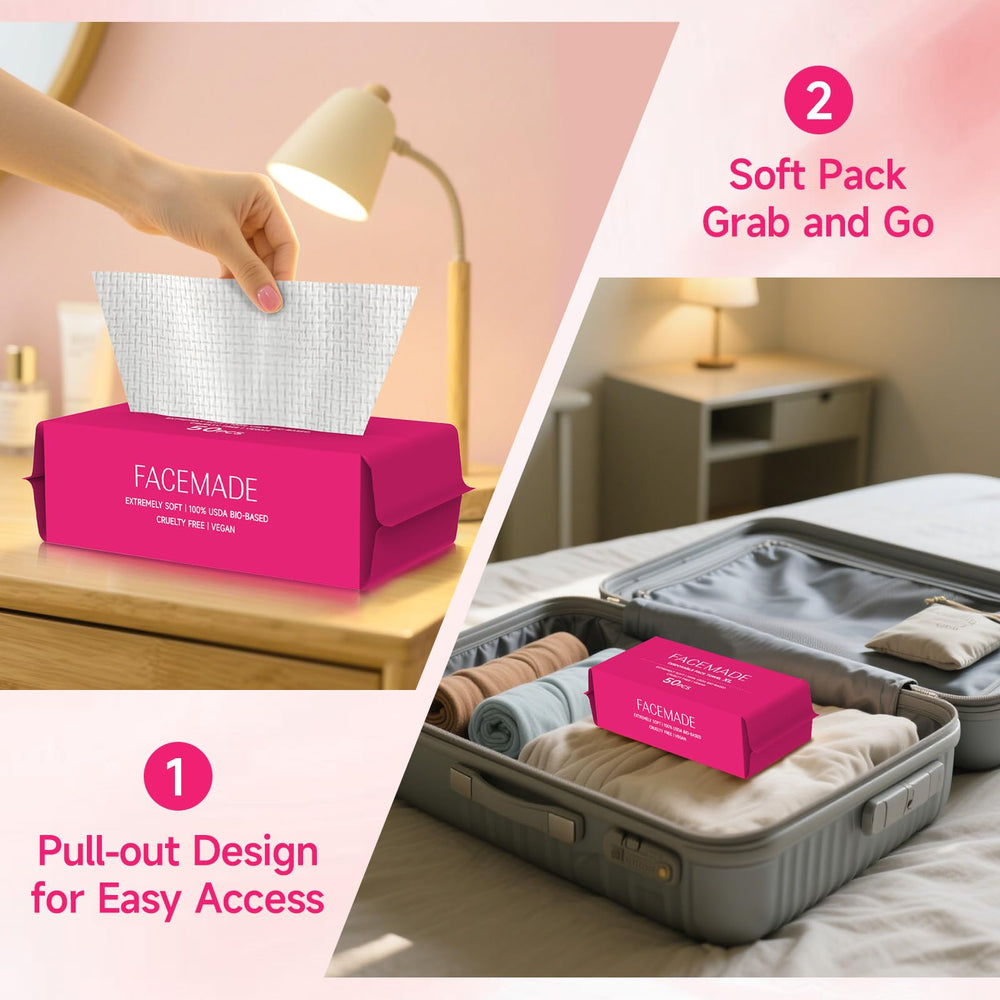 FACEMADE towel flat lay showing XL size and absorbent coverage