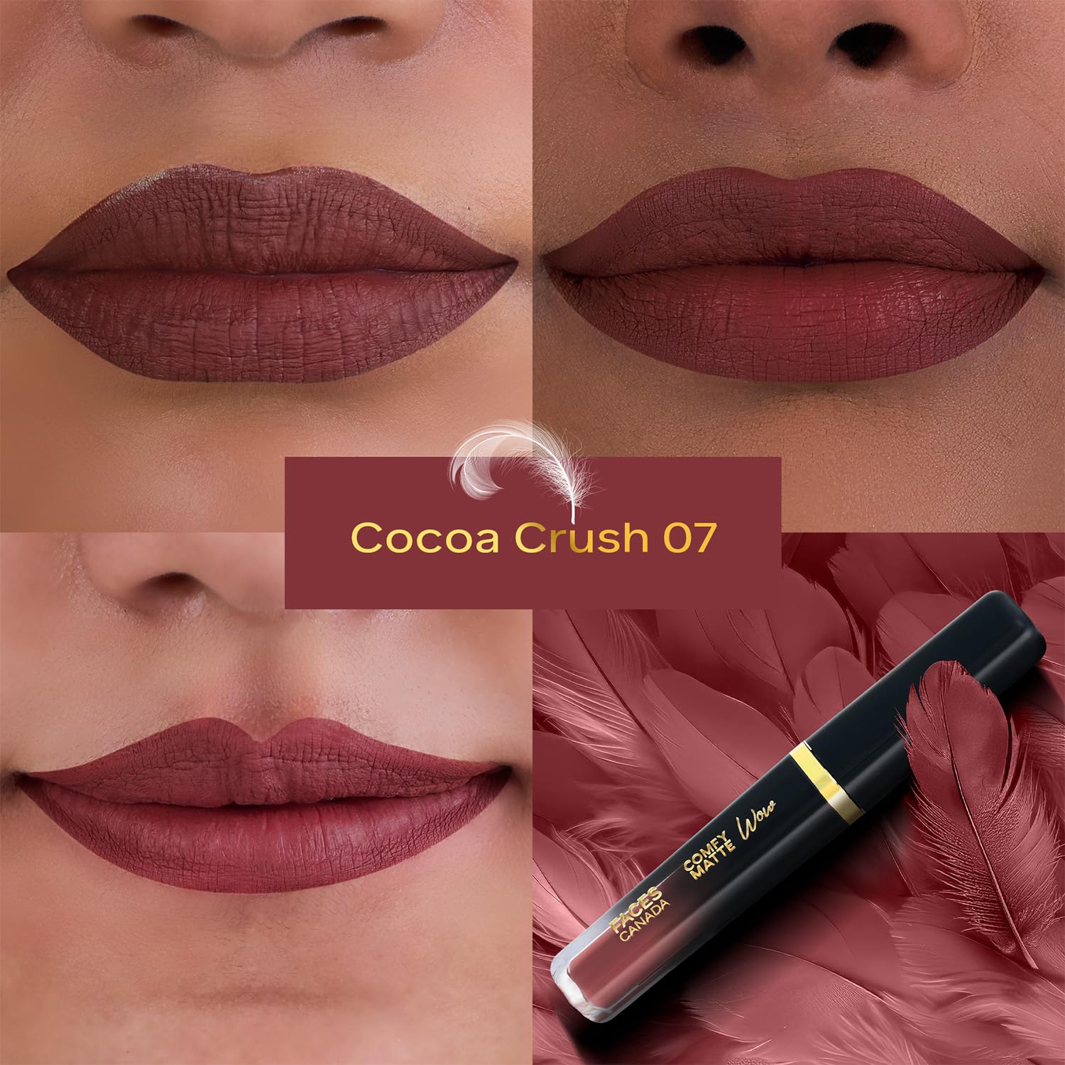 Faces Canada Cocoa Crush texture swatch revealing creamy matte payoff benefit