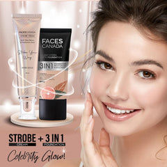 FACESCANADA strobe cream application on cheek demonstrating blendable highlight and natural dewy look