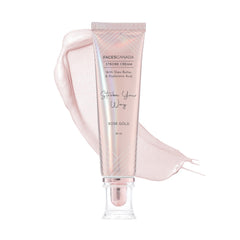 FACESCANADA strobe cream front packaging showing compact tube and Rose Gold finish, boosts glow