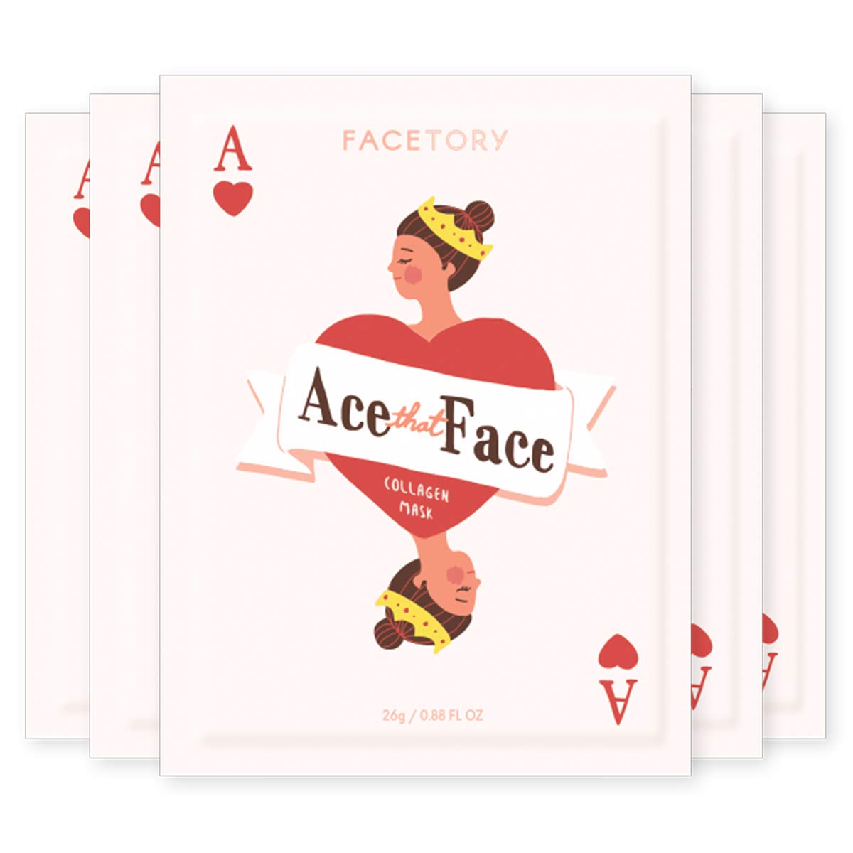 FACETORY front packaging showing five ACE THAT FACE masks for convenient hydration