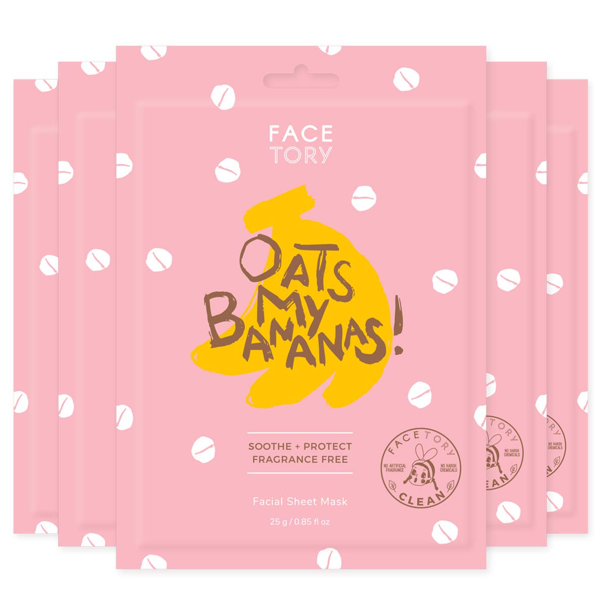 FACETORY front packaging five pack shows calming oat mask benefits