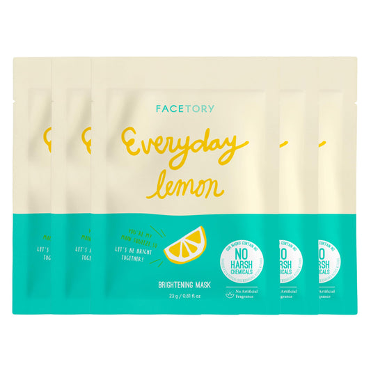 FACETORY front packaging of lemon brightening sheet mask shows product benefits