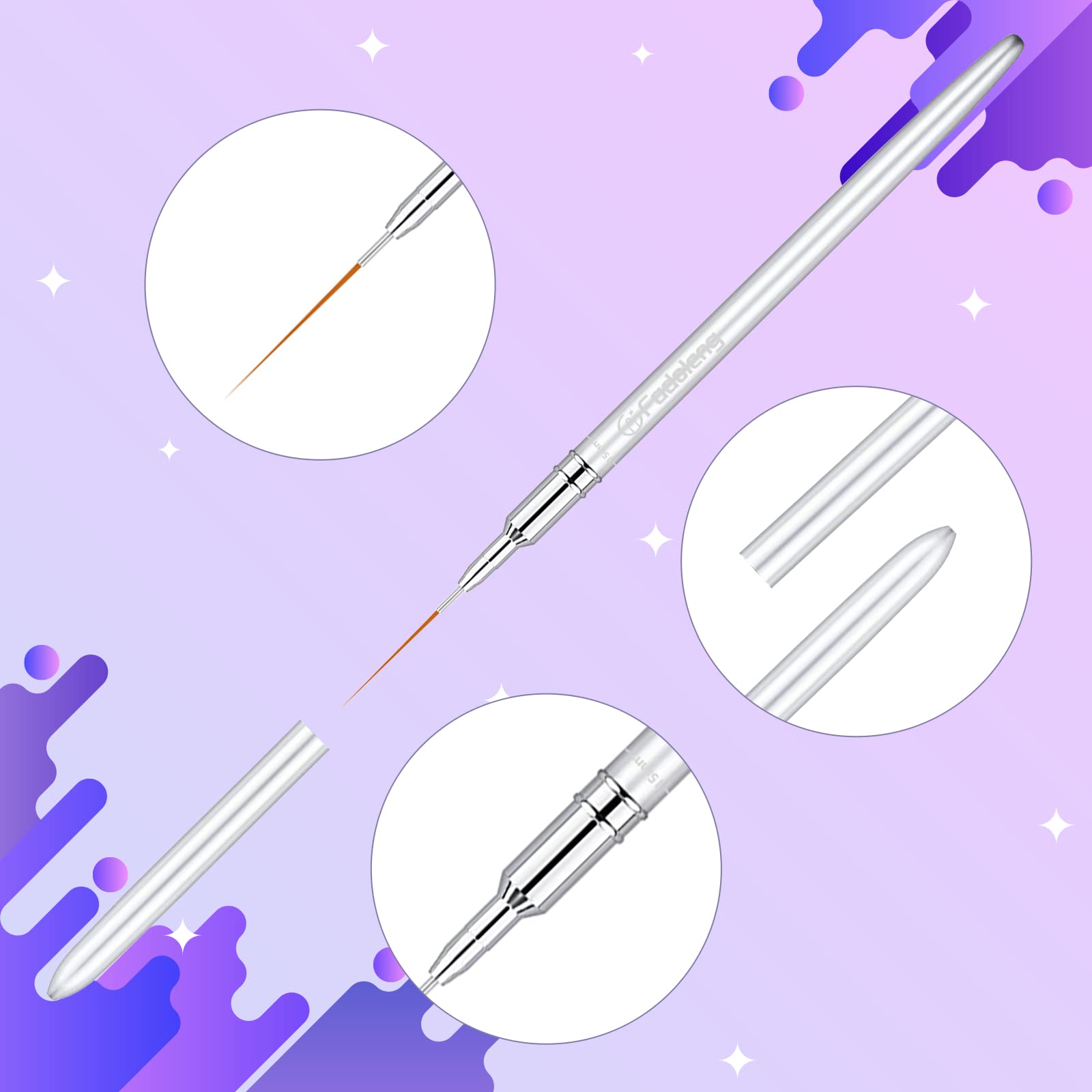 hand holding Fadoleng thin liner brush demonstrating steady grip for accurate nail detailing