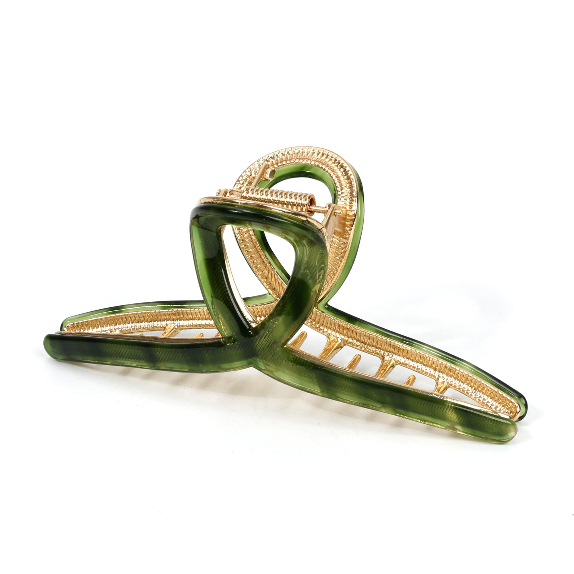FAELBATY front view of green acetate claw showing polished finish and firm grip