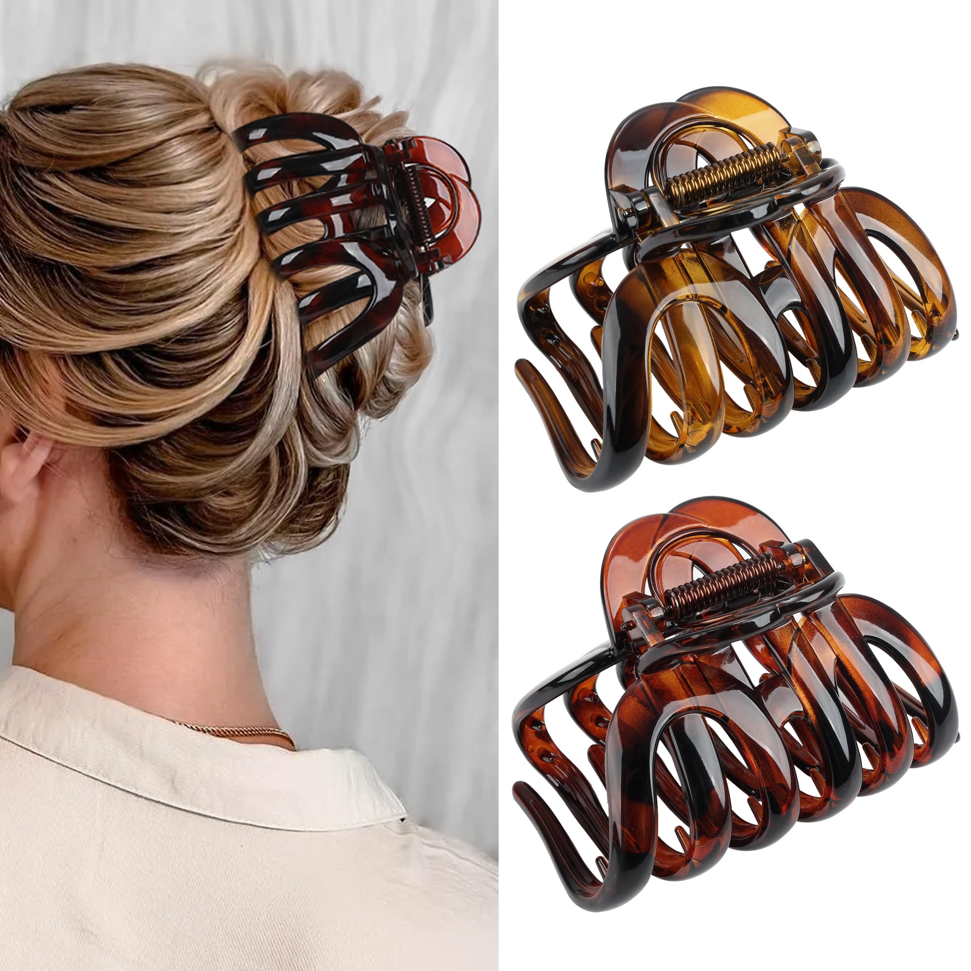 FAELBATY front view of brown and dark red clips shows elegant styling